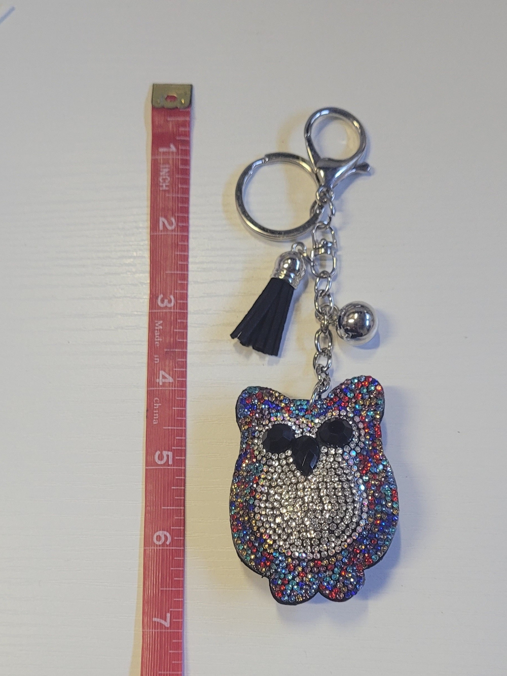 Rhinestone Owl Keychain Bag Charm - Multicolor